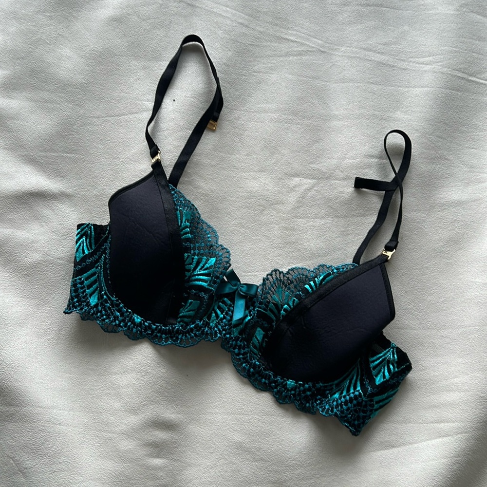 Bordelle Kizette balconette wire bra in Lagoon - size small (30D, 32C or 34B)